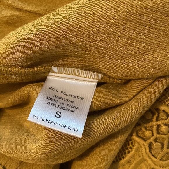 Juniper Blu Embroidered Mustard Yellow Polyster Blouse Top Shirt boho hippie S - Picture 6 of 8